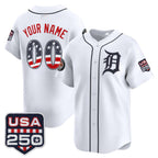 Custom Detroit Tigers White Fedasgoge USA 250 Fourth of July Vapor Premier Limited Jersey ¨C All Stitched
