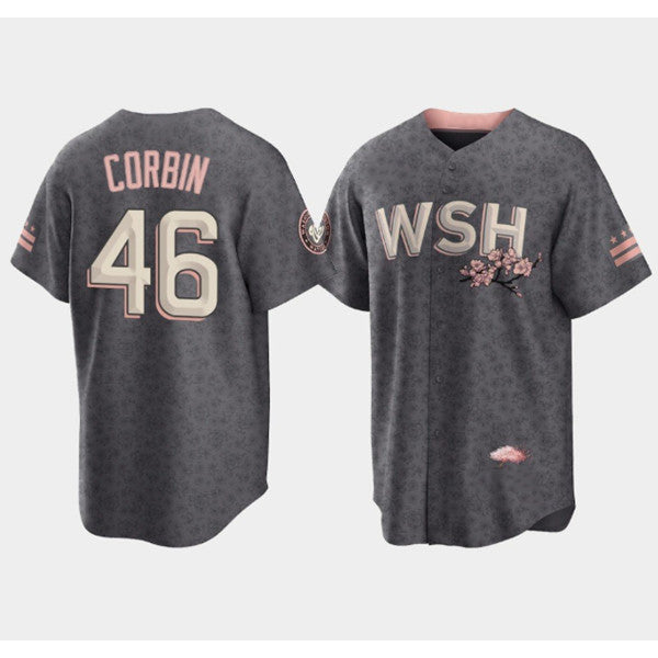 Washington Nationals #46 Patrick Corbin 2022 Grey Fedasgoge City Connect Cherry Blossom Cool Base Stitched Jersey