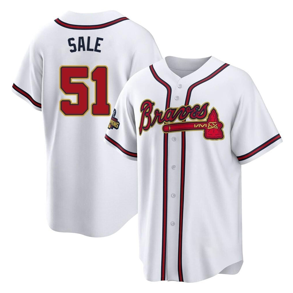 Atlanta Braves #51 Chris Sale Player White Gold Fedasgoge Home Game Stitched Jerseys
