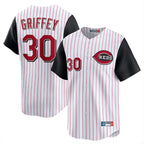 Cincinnati Reds #30 Ken Griffey Player White Black Fedasgoge Stripe Field of Dreams Game Home Stitched Jerseys
