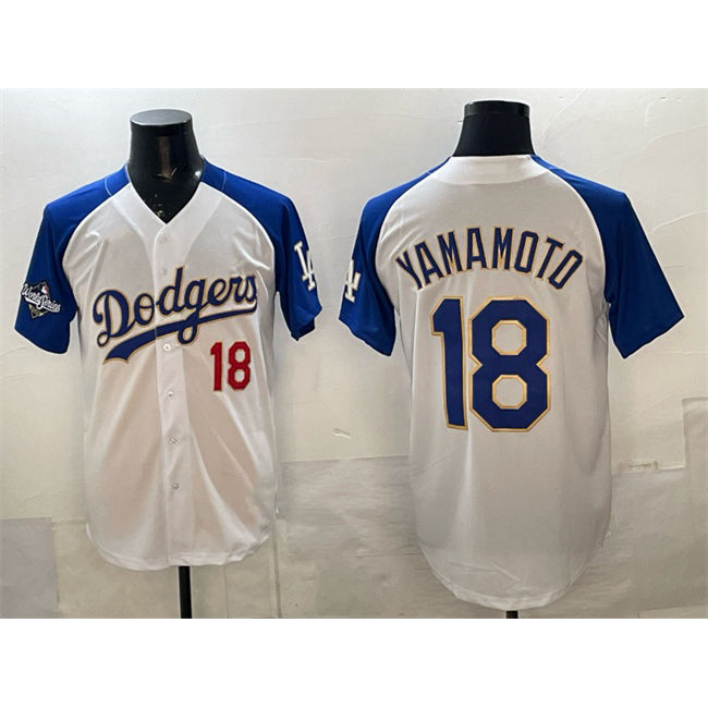 Los Angeles Dodgers #18 Yoshinobu Yamamoto White Royal Fedasgoge 2025 World Series Patch Limited Stitched Jersey