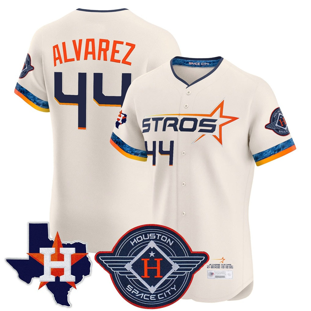 Houston Astros #44 Yordan Alvarez Player Cream Fedasgoge City Connect Texas Patch Vapor Premier Limited Elite Home Stitched Jerseys