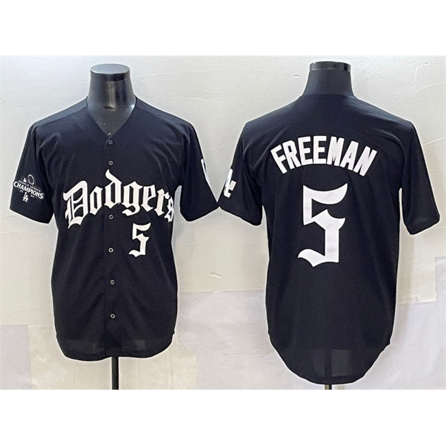 Los Angeles Dodgers #5 Freddie Freeman Black Fedasgoge 2025 LA Gothic Style With 2024 World Series Champions Patch Vapor Premier Limited Stitched Jersey