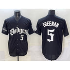 Los Angeles Dodgers #5 Freddie Freeman Black Fedasgoge 2025 LA Gothic Style With 2024 World Series Champions Patch Vapor Premier Limited Stitched Jersey