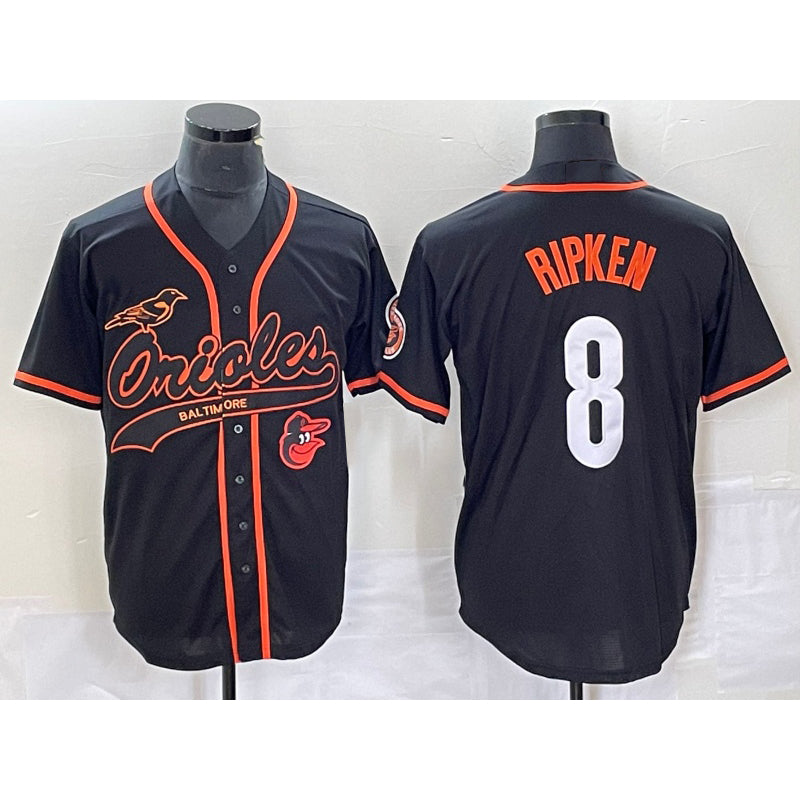 Baltimore Orioles #8 Cal Ripken Jr Black Fedasgoge With Patch Cool Base Stitched Jersey