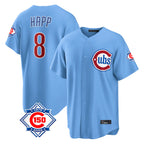 Chicago Cubs #8 Ian Happ Player Light Blue Fedasgoge 150th Anniversary Home Game Stitched Jerseys