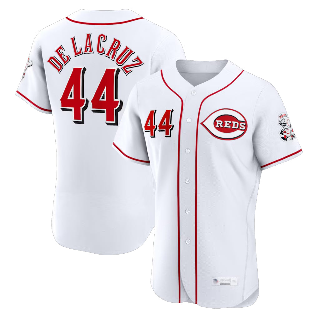 Cincinnati Reds #44 Elly De La Cruz Player White Fedasgoge Limited Elite Home Stitched Jerseys