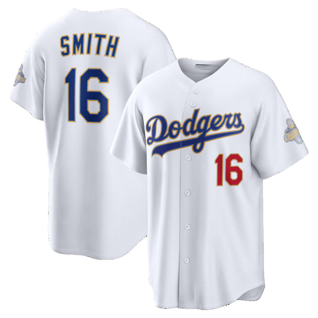 Los Angeles Dodgers #16 Will Smith White Fedasgoge 2026 Gold Collection Stadium Jersey