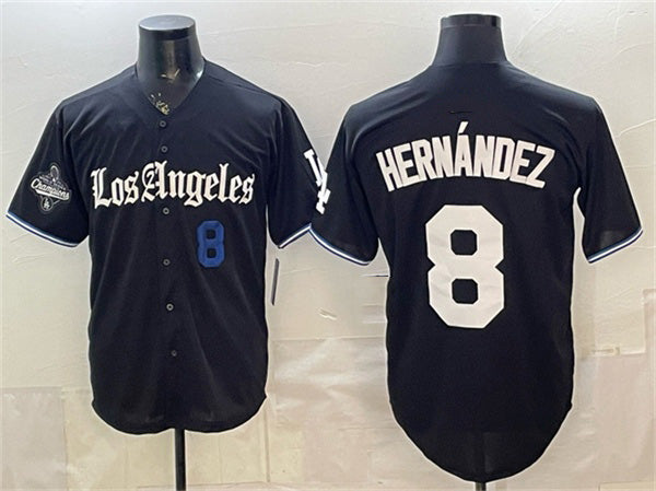Los Angeles Dodgers #8 Enrique Hernandez Black Fedasgoge 2025 World Series Champions Patch 'Gothic Edition' Vapor Premier Limited Stitched Jersey