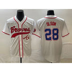 Atlanta Braves #28 Matt Olson White FOULKSSHOP Cool Base With Patch Stitched Jersey