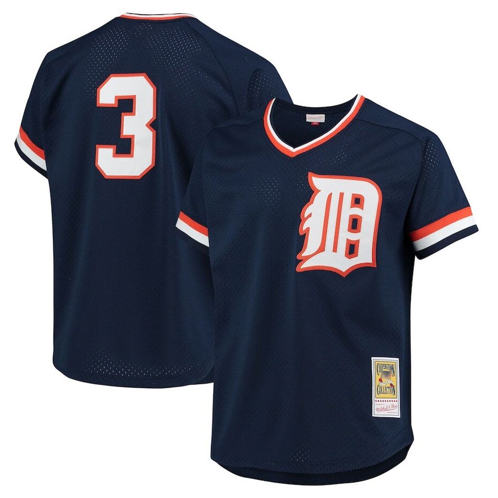 Detroit Tigers #3 Alan Trammell Player Navy Fedasgoge Mitchell & Ness 1984 Mesh Batting Practice  T-shirt Stitched Jerseys