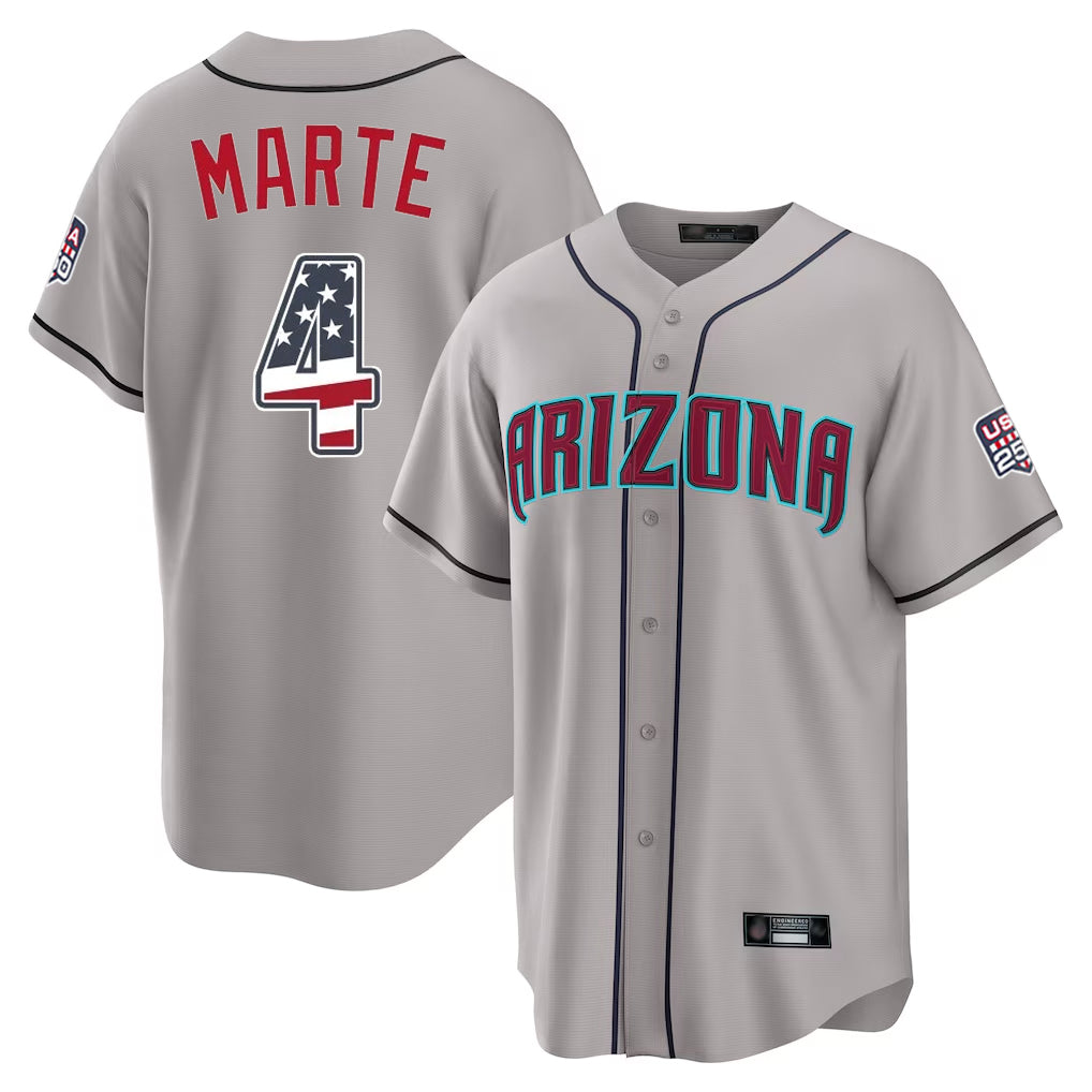 Arizona Diamondbacks #4 Ketel Marte Player Gray Fedasgoge USA 250 Fourth of July Home Game Stitched Jerseys