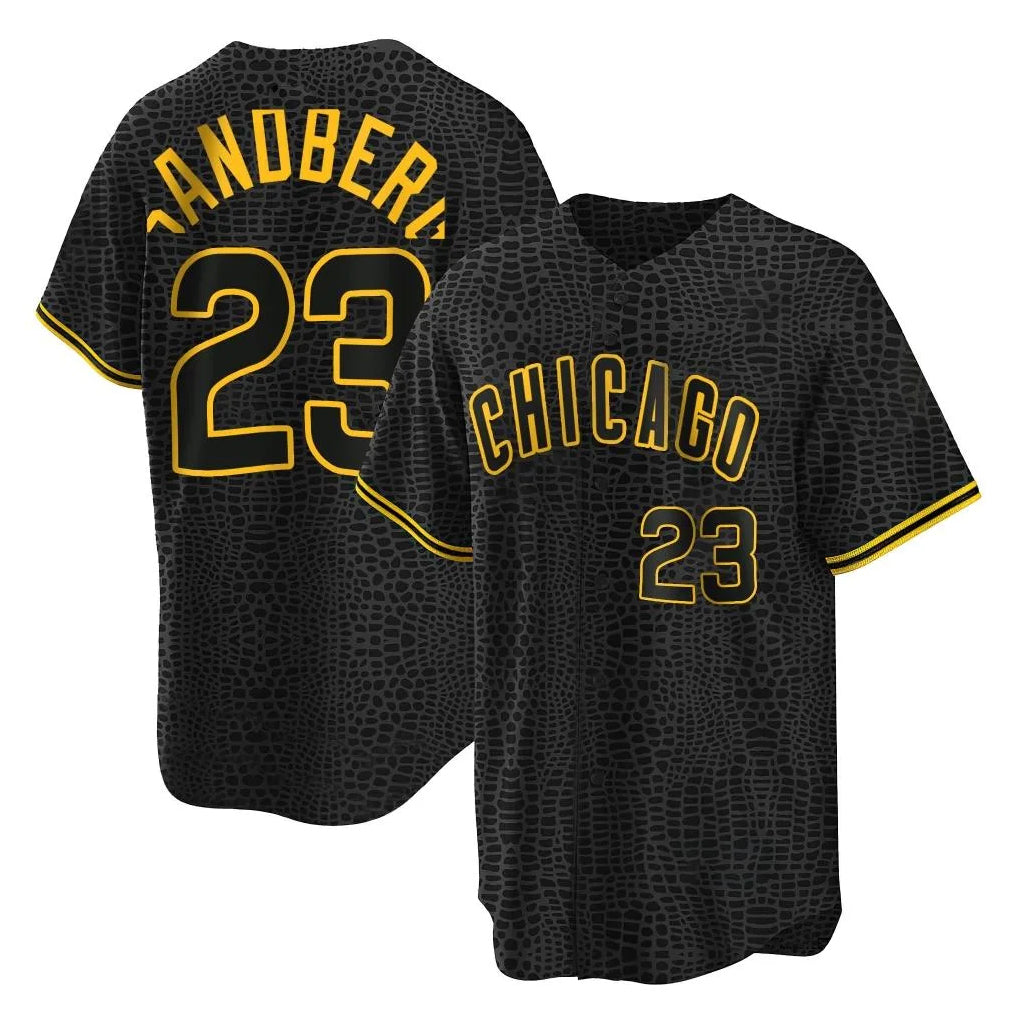 Chicago Cubs #23 Ryne Sandberg Player Black Fedasgoge Snake Skin City Game Stitched Jerseys