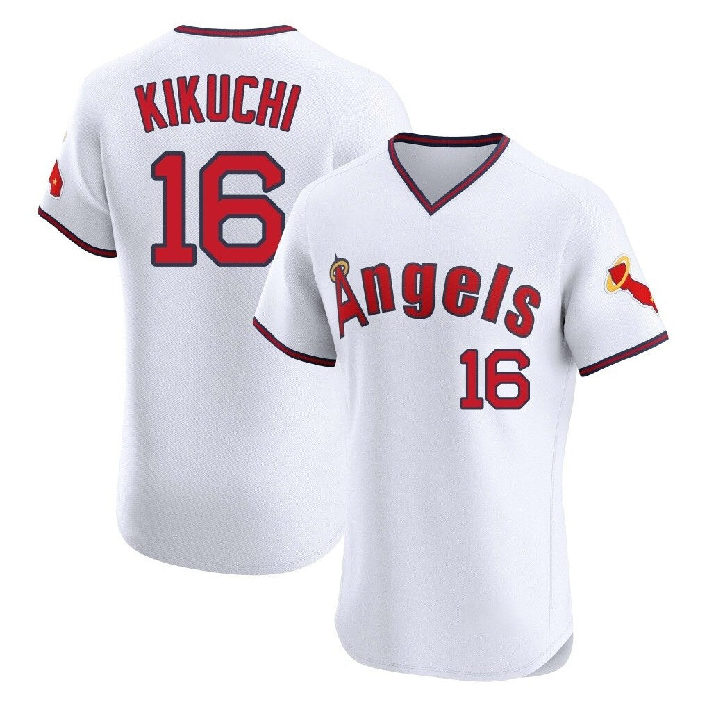 Los Angeles Angels #16 Yusei Kikuchi Player White Fedasgoge T-shirt Home Limited Elite Stitched Jerseys