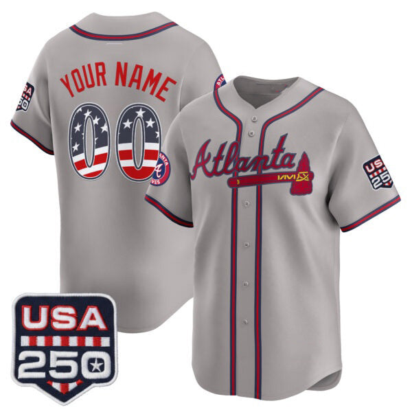 Custom Atlanta Braves Gray Fedasgoge USA 250 Fourth of July Vapor Premier Limited Jersey ¨C All Stitched