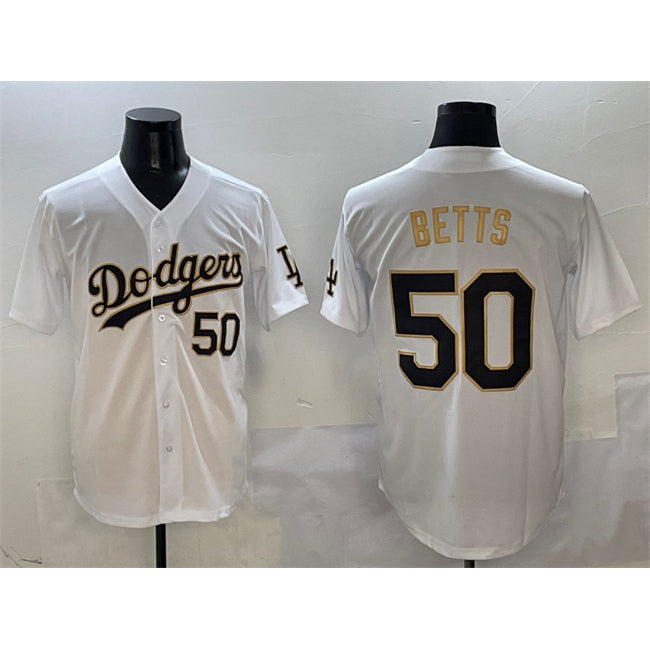 Los Angeles Dodgers #50 Mookie Betts White Gold Fedasgoge Limited Stitched Jersey