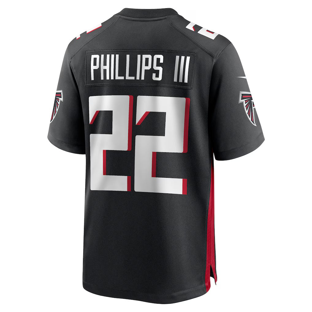 A.Falcons #22 Clark Phillips III Black Fedasgoge Team Game Jersey