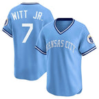 Kansas City Royals #7 Bobby Witt Jr. Player Light Blue Fedasgoge Limited Throwback Cooperstown Collection T-shirt Stitched Jerseys