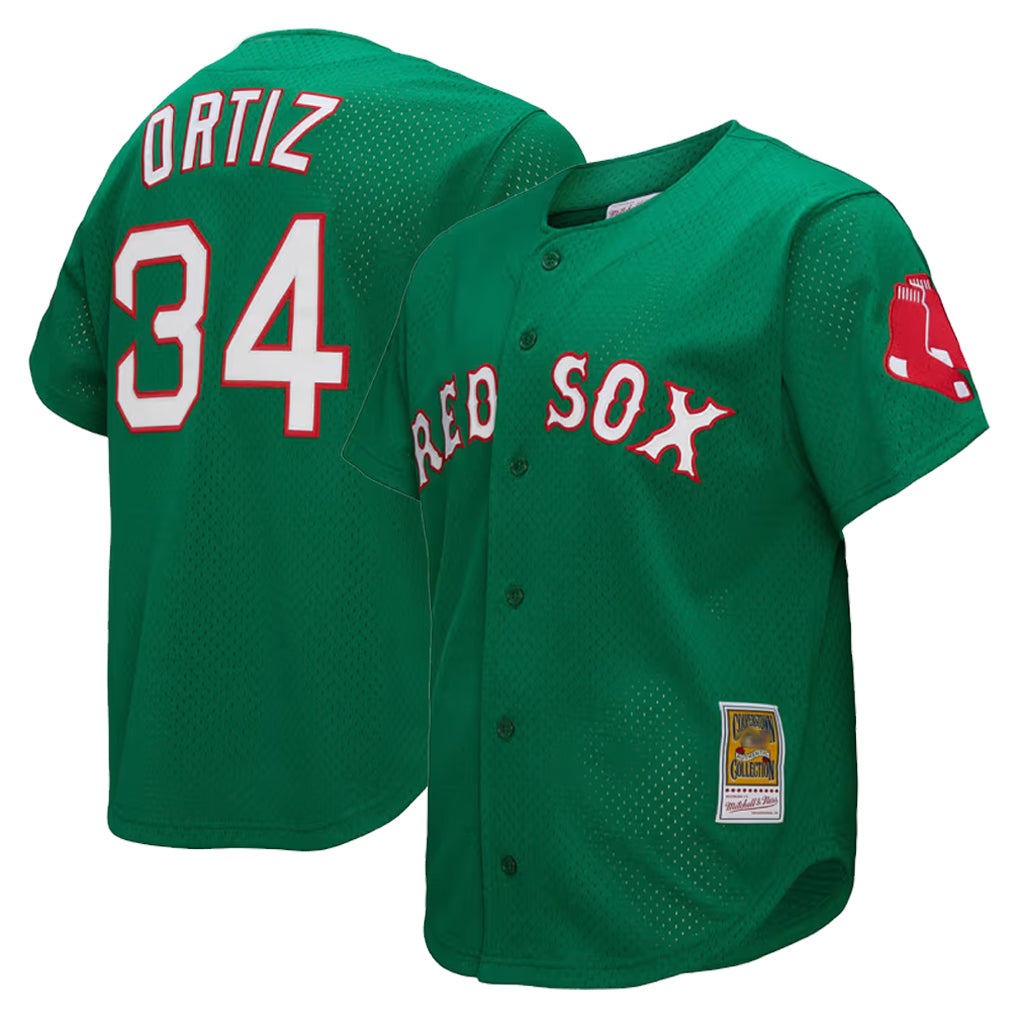 Boston Red Sox #34 David Ortiz Player Green Fedasgoge Mitchell & Ness Cooperstown Collection Mesh Home Stitched Jerseys