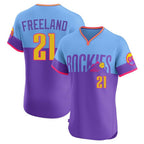 Colorado Rockies #21 Kyle Freeland Player Purple-Light Blue Fedasgoge City Connect Limited Elite Home T-shirt Stitched Jerseys