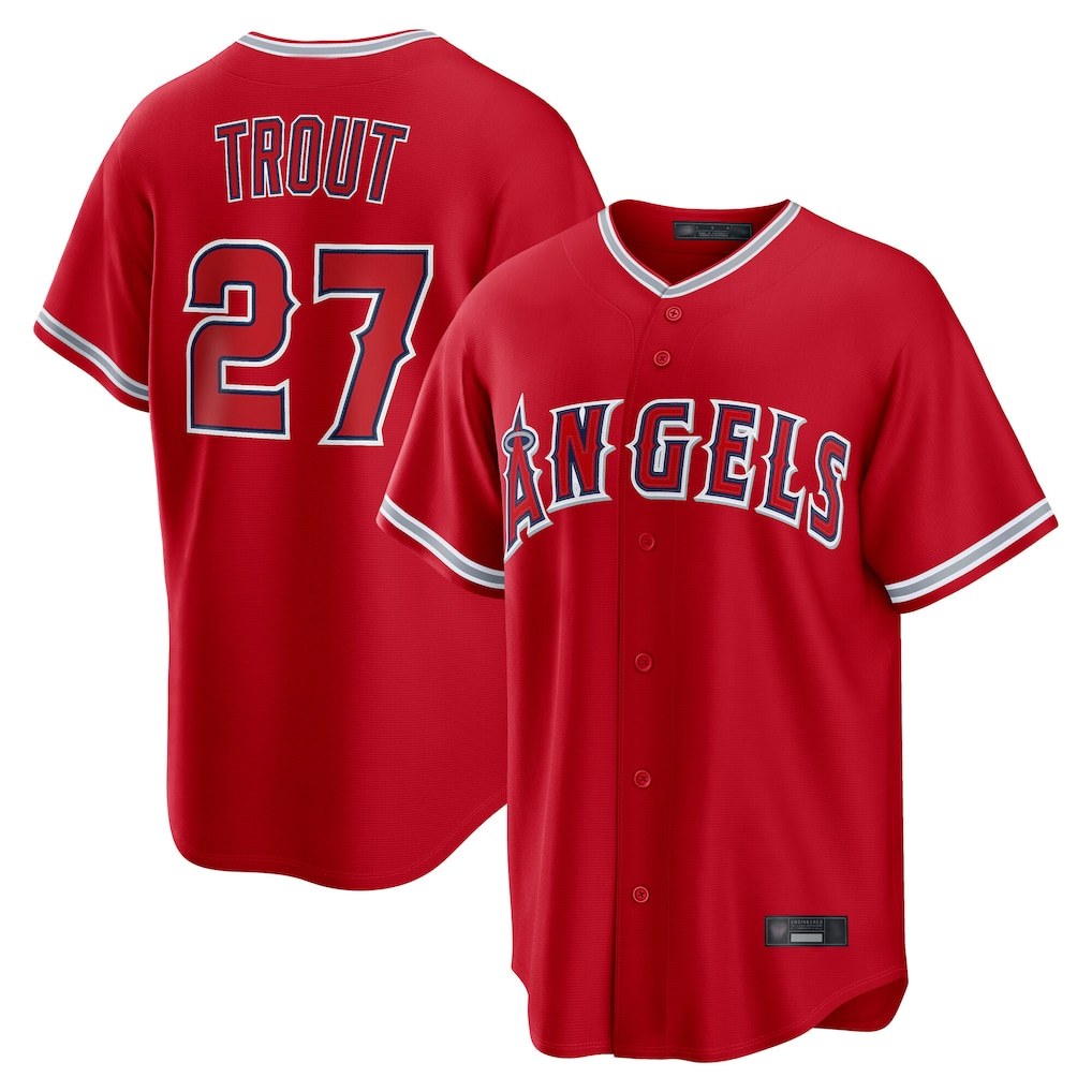 Los Angeles Angels #27 Mike Trout Player Red Fedasgoge Home Game Stitched Jerseys