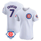 Chicago Cubs #7 Dansby Swanson Player White Fedasgoge 150th Anniversary Limited Elite Home Game Stitched Jerseys