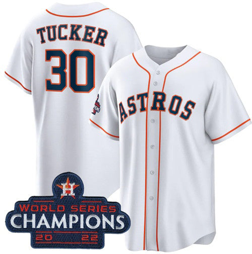 Houston Astros #30 Kyle Tucker White Fedasgoge 2022 World Series Champions Home Stitched Jersey