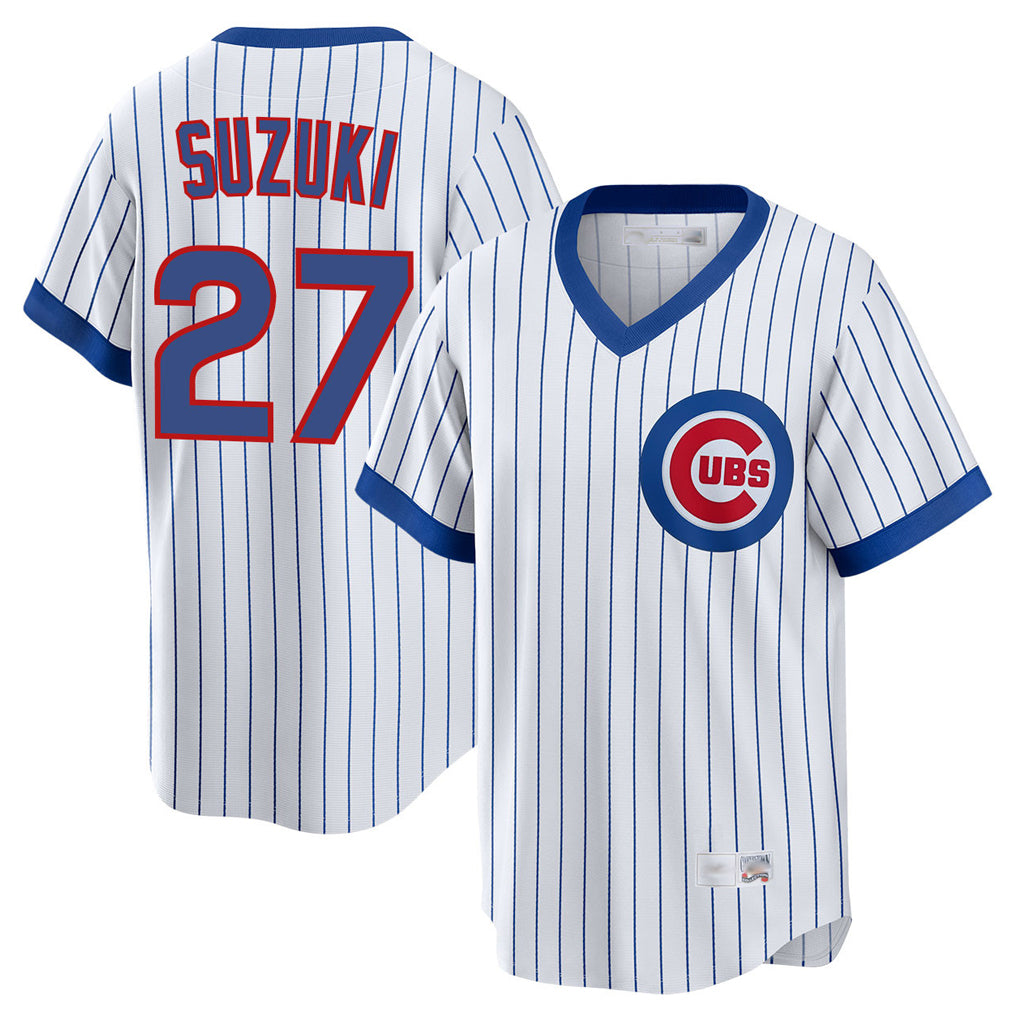 Chicago Cubs #27 Seiya Suzuki Player White Fedasgoge T-shirt Cooperstown Collection Limited Stitched Jerseys