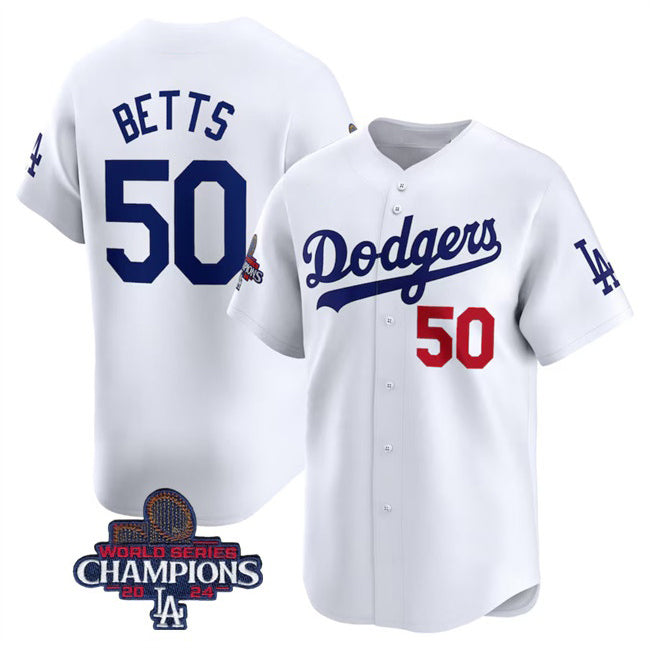 Los Angeles Dodgers #50 Mookie Betts White Fedasgoge 2024 World Series Champions Home Limited Stitched Jersey