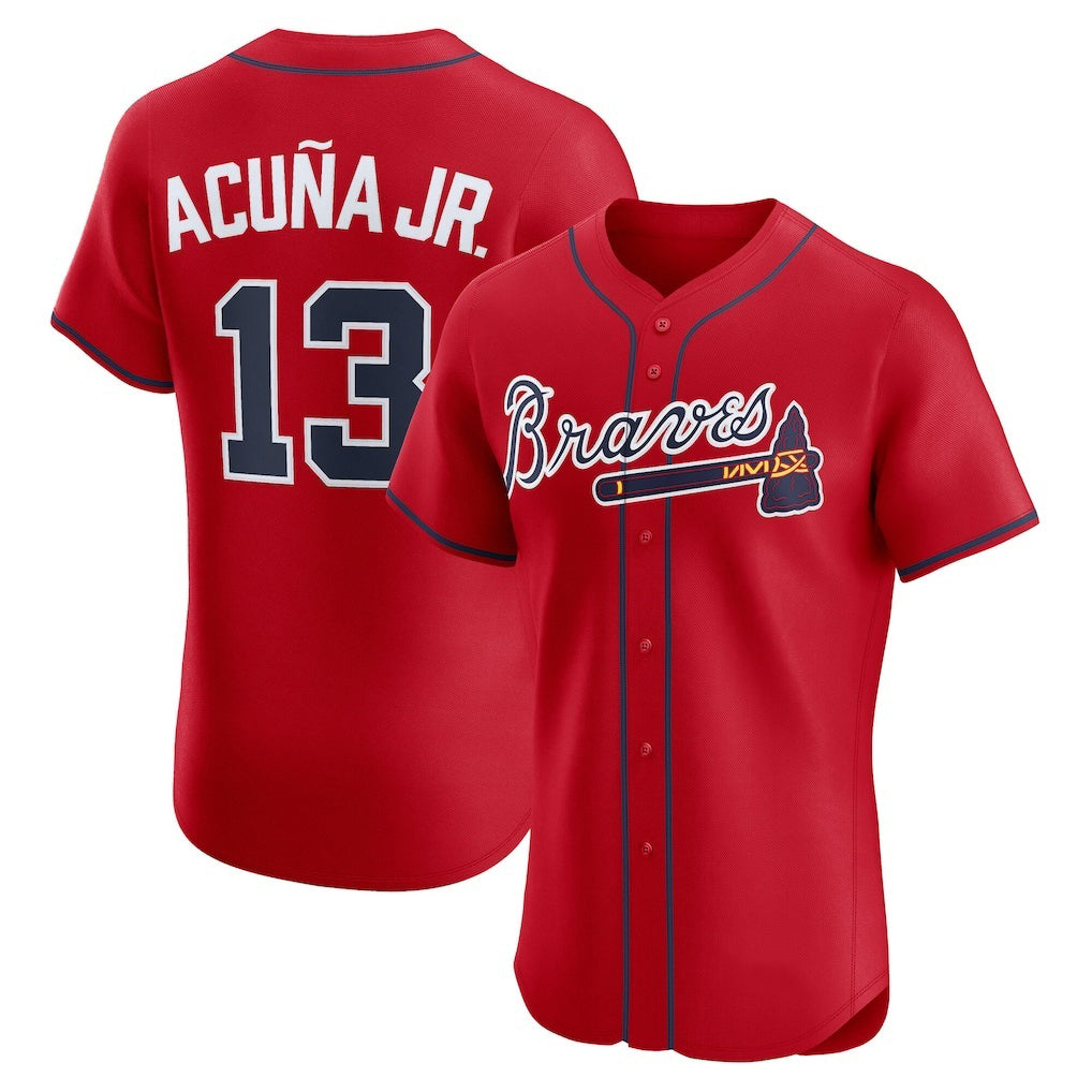 Atlanta Braves #13 Ronald Acuna Jr Red FOULKSSHOP Alternate 2 Elite Jersey