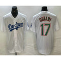 Los Angeles Dodgers #17 Shohei Ohtani White Green Fedasgoge Stitched Cool Base Jerseys