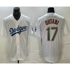 Los Angeles Dodgers #17 Shohei Ohtani White Green Fedasgoge Stitched Cool Base Jerseys