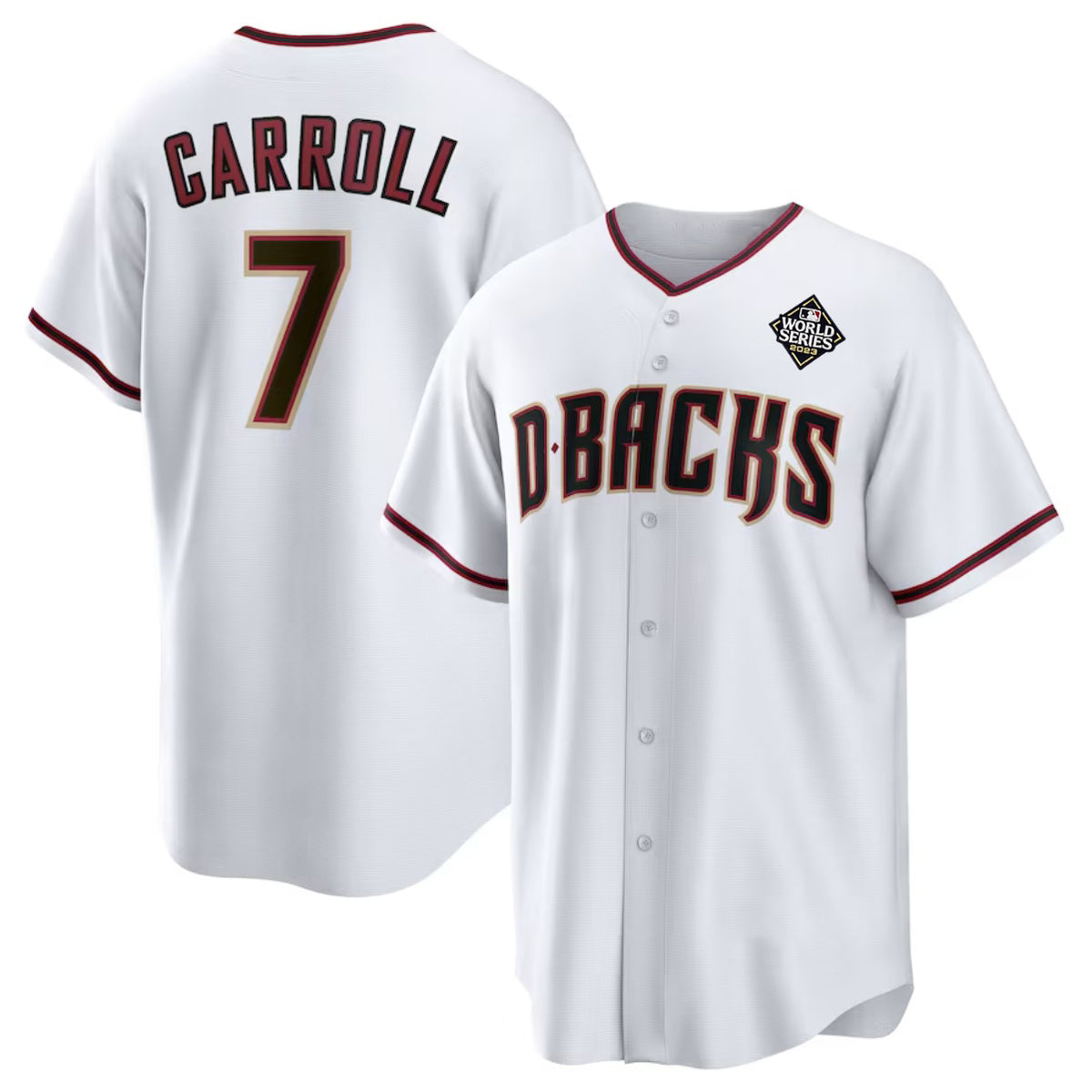 Arizona Diamondbacks #7 Corbin Carroll White Fedasgoge 2023 World Series Cool Base Stitched Jersey 2