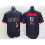 Cincinnati Reds #9 Joe Burrow Number Black Fedasgoge 2023 City Connect Cool Base Stitched Jersey 2