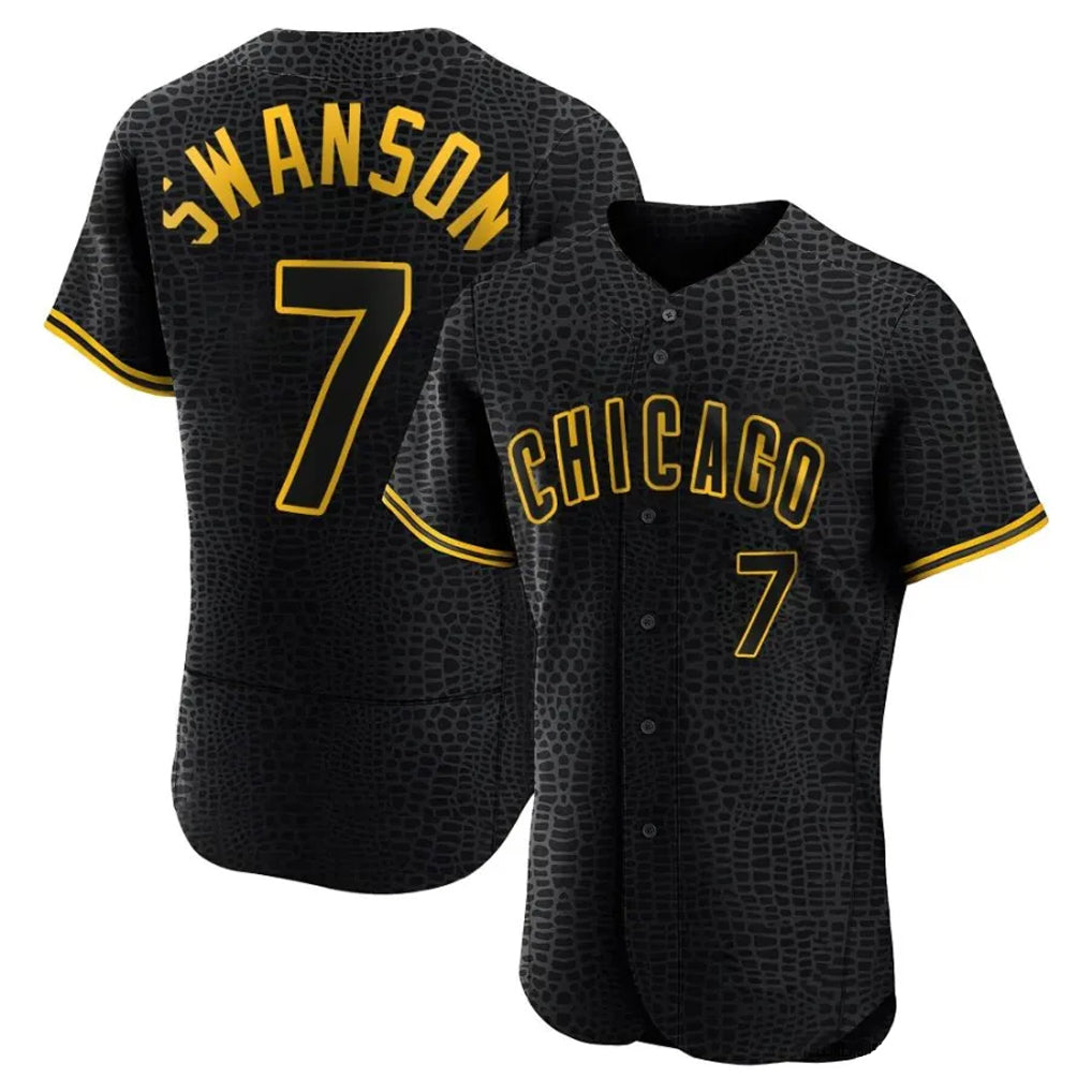 Chicago Cubs #7 Dansby Swanson Player Black Fedasgoge Snake Skin City Limited Elite Home Game Stitched Jerseys