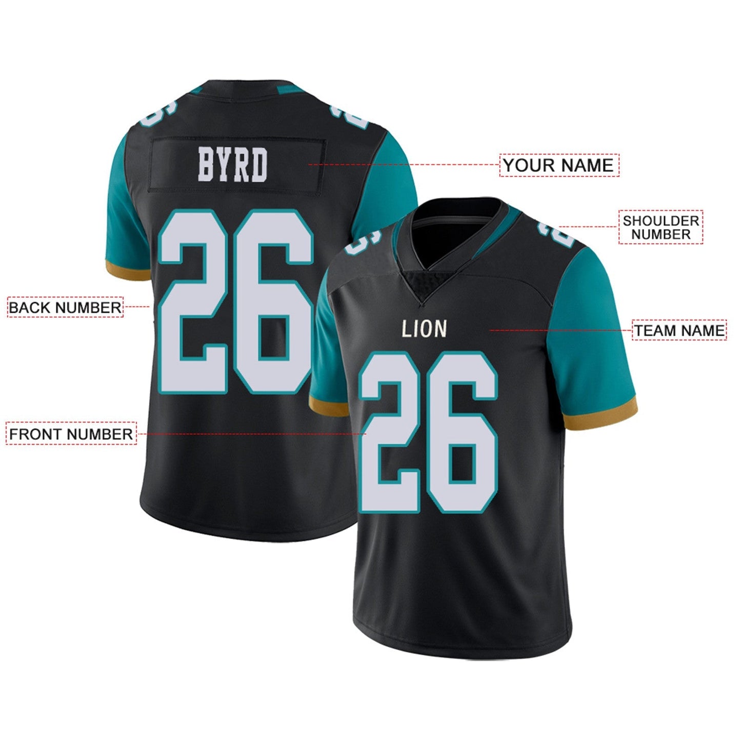 Custom Football Jerseys Team Player or Personalized Design Your Own Name for Men's Women's Youth Jerseys Teal