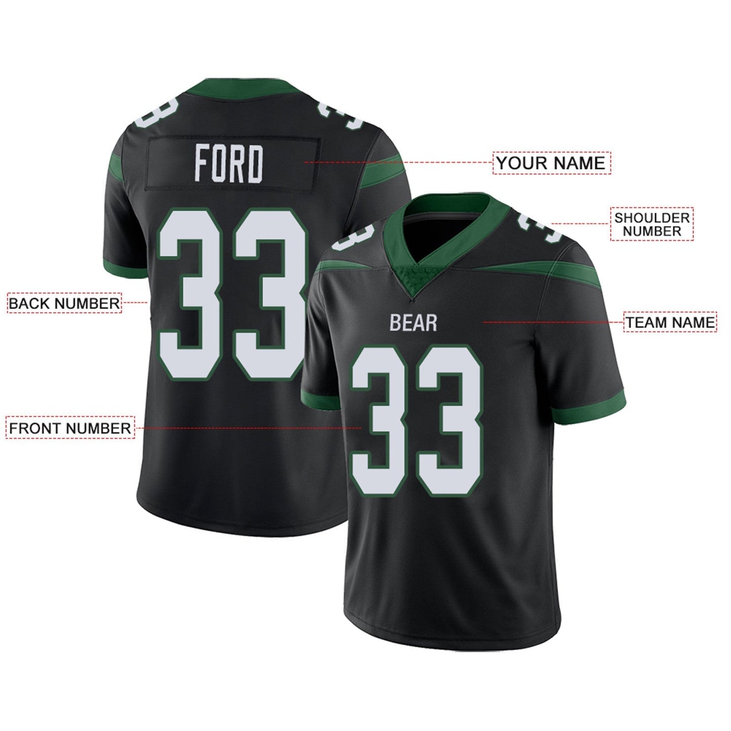 Custom Football Jerseys Team Player or Personalized Design Your Own Name for Men's Women's Youth Jerseys Green