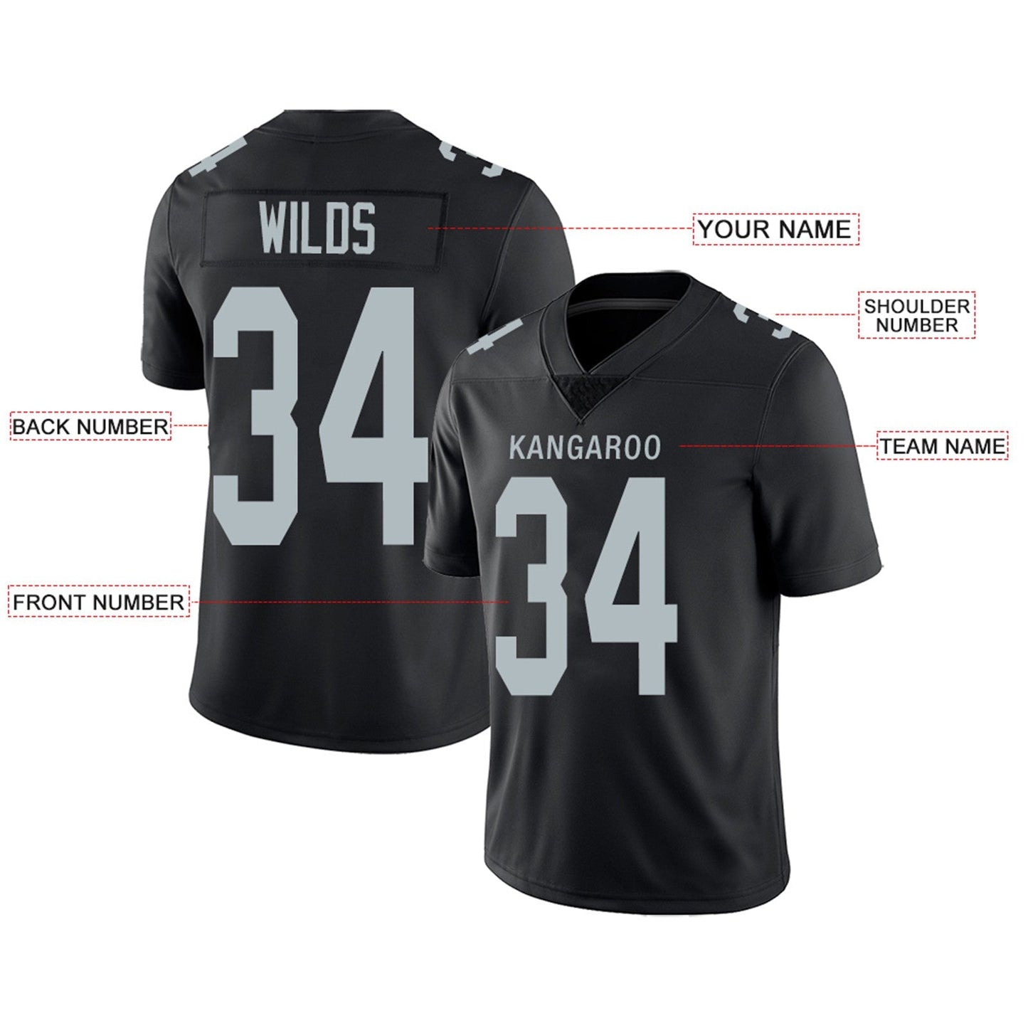 Custom Football Jerseys Team Player or Personalized Design Your Own Name for Men's Women's Youth Jerseys Black