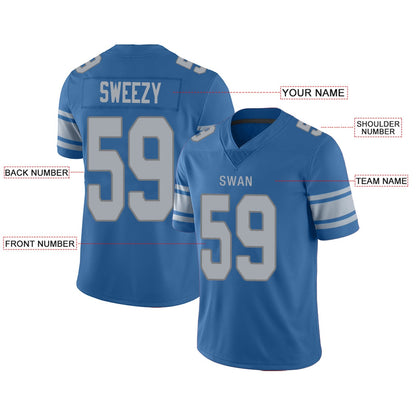 Custom Football Jersey Team Player or Personalized Design Your Own Name for Men's Women's Youth Jerseys Blue