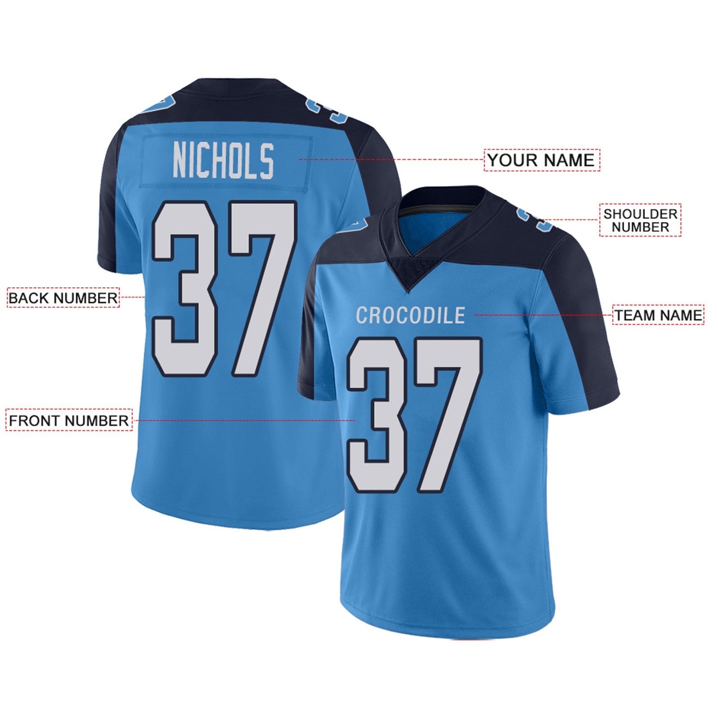 Custom Football Jerseys Team Player or Personalized Design Your Own Name for Men's Women's Youth Jerseys Navy