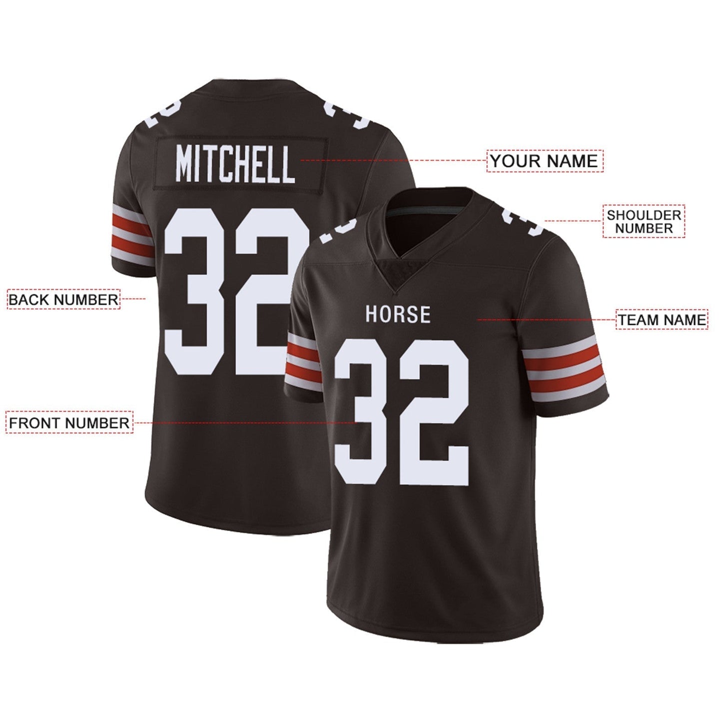 Custom Football Jersey Team Player or Personalized Design Your Own Name for Men's Women's Youth Jerseys Brown