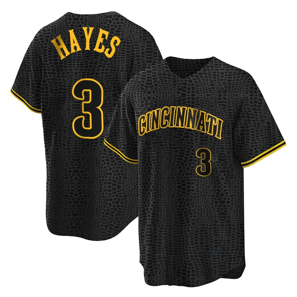 Cincinnati Reds #3 Ke'Bryan Hayes Player Black Fedasgoge Snake Skin City Home Stitched Jerseys