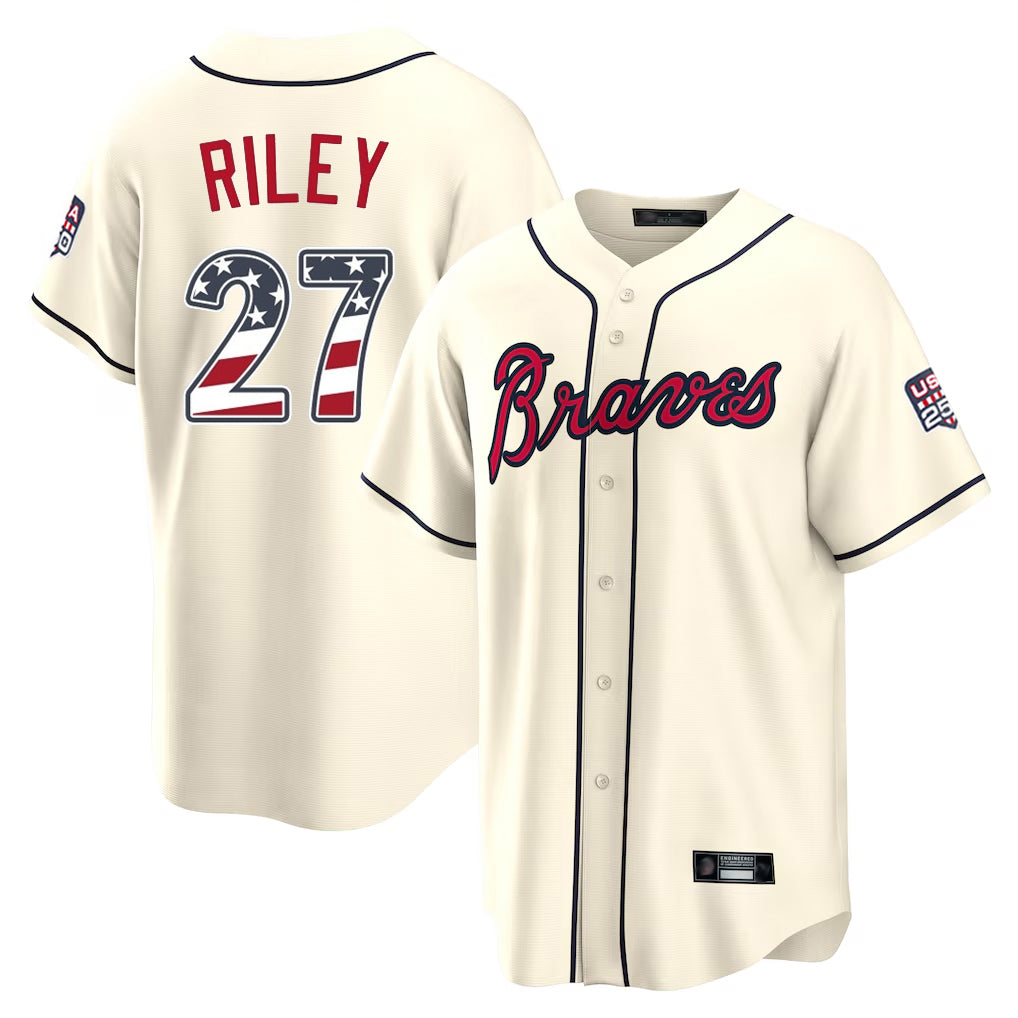 Atlanta Braves #27 Austin Riley Player Cream Fedasgoge USA 250 Fourth Of July Limited Home Game Stitched Jerseys