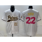 San Diego Padres #22 Juan Soto Number White Fedasgoge Pinstripe 2023 City Connect Cool Base Stitched Jersey