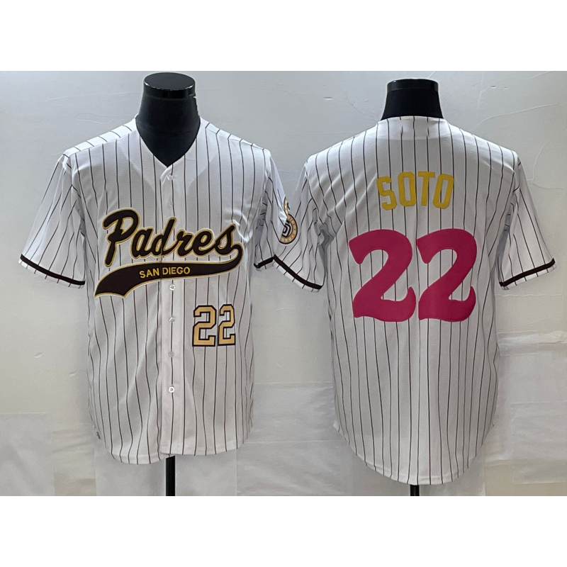 San Diego Padres #22 Juan Soto Number White Fedasgoge Pinstripe 2023 City Connect Cool Base Stitched Jersey