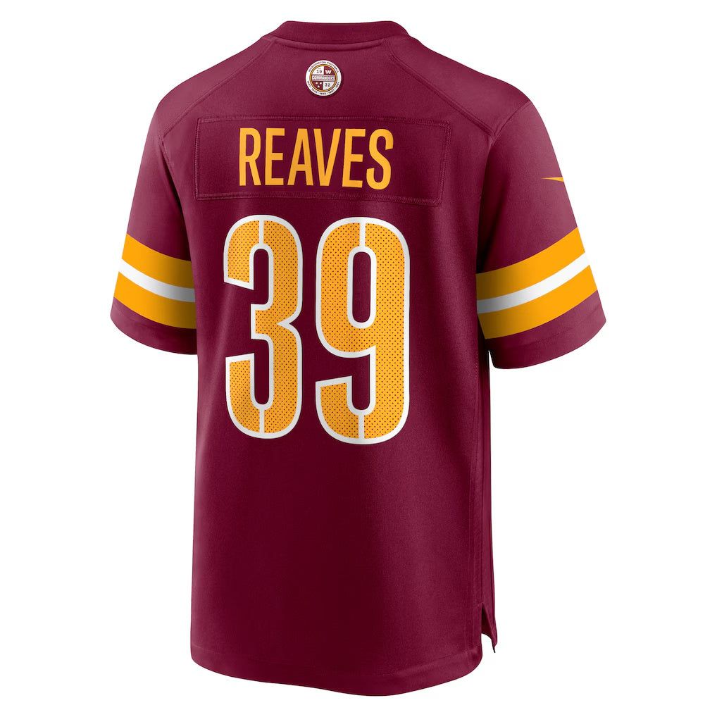 W.Commanders #39 Jeremy Reaves Burgundy Fedasgoge Game Jersey 2