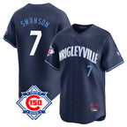Chicago Cubs #7 Dansby Swanson Player Navy Fedasgoge City Connect 150th Anniversary Limited Home Stitched Jerseys