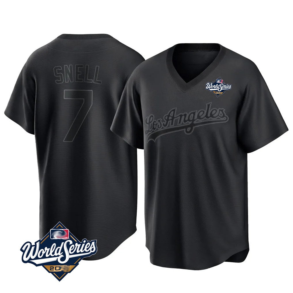 Los Angeles Dodgers #7 Blake Snell Player Black Fedasgoge Pitch Fashion World Series T-shirt Stitched Jerseys