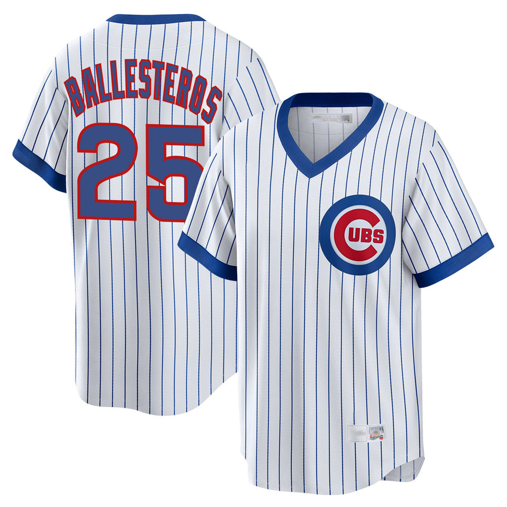 Chicago Cubs #25 Moises Ballesteros Player White Fedasgoge T-shirt Cooperstown Collection Limited Stitched Jerseys