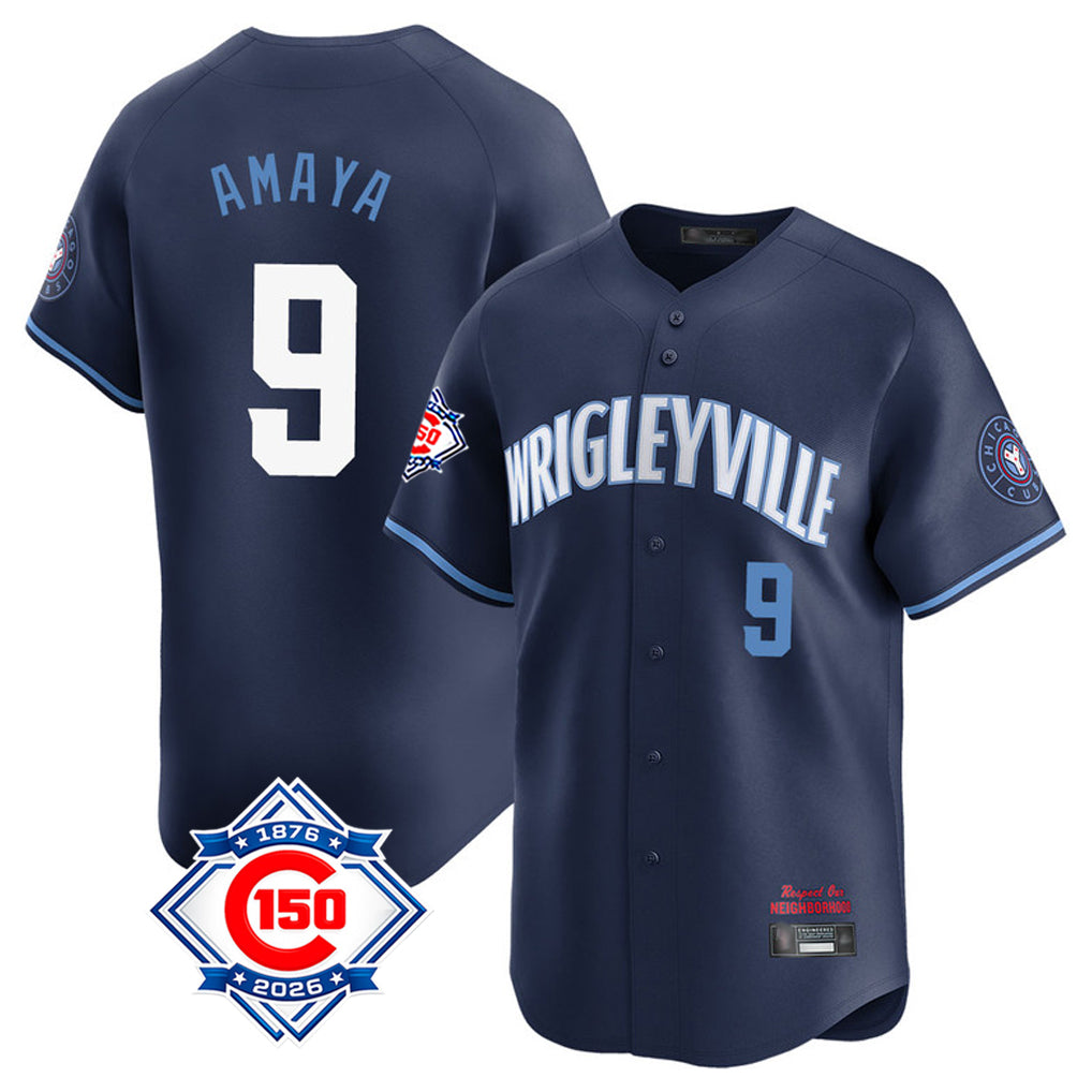Chicago Cubs #9 Miguel Amaya Player Navy Fedasgoge City Connect 150th Anniversary Limited Home Stitched Jerseys